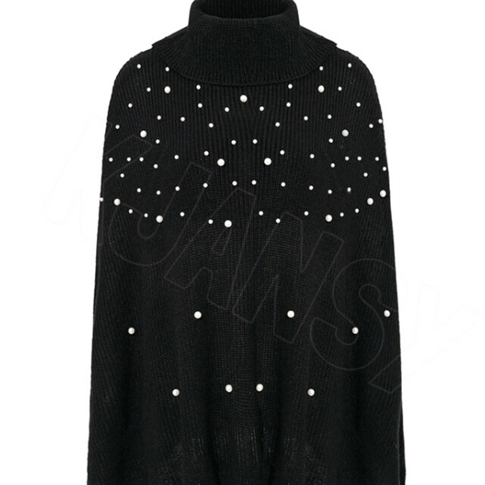 CUSTOMER HOLD!Pearl Studded Poncho Sweater Top - Picture 4 of 6